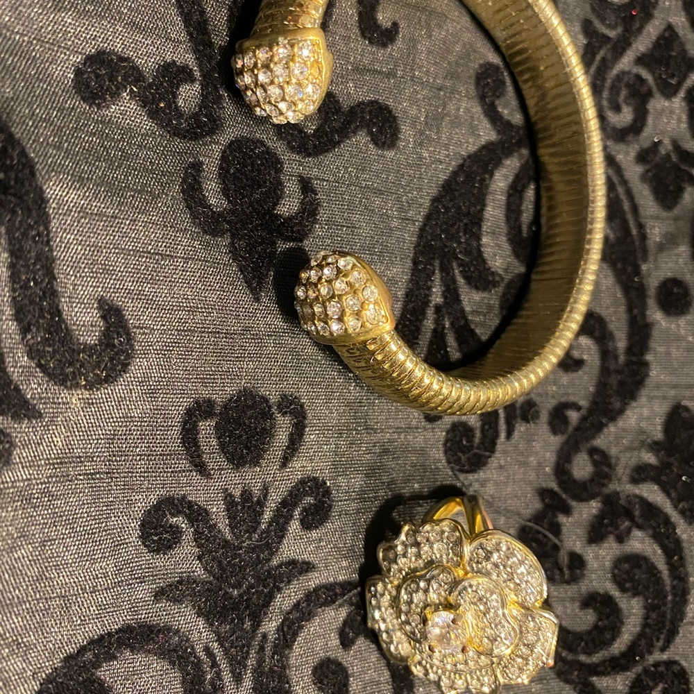 Gold tone bracelet and ring